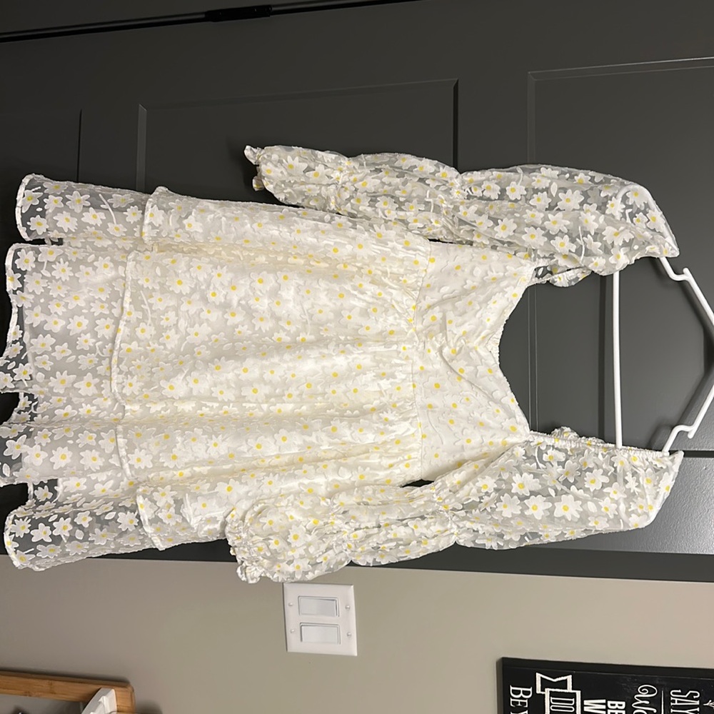 White dress with puffy sleeves